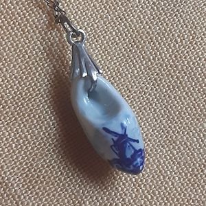 DELFT BLUE HANDMADE CLOG CHARM on 16" Sterling Chain